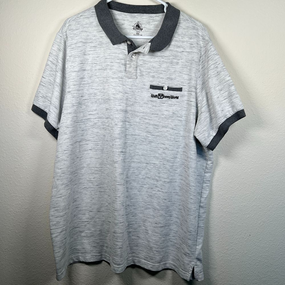 Walt Disney‎ World Mens 2XL Embroidered Logo Classic Fit Golf Polo Heather Grey